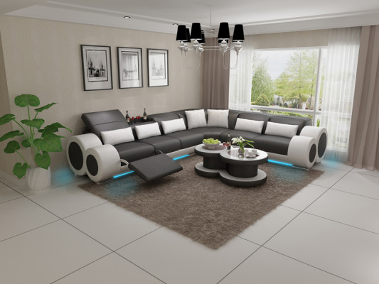 Ledersofa Couch Wohnlandschaft Ecksofa Eck Garnitur Design Modern Sofa USB Relax