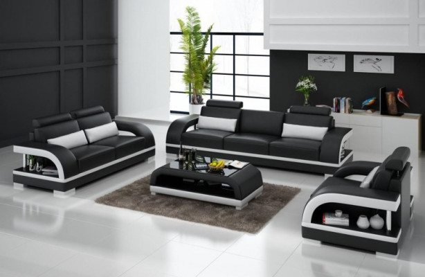 Designer Sofagarnitur Ledersofa Set 3+2+1 mit USB Garnitur Sofa Couch Neu Weiß