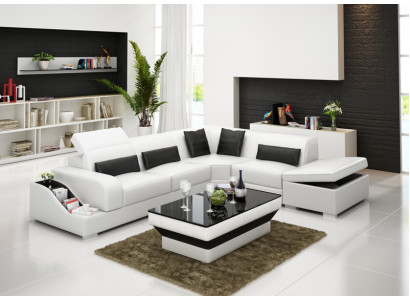 Ledersofa mit USB Wohnlandschaft Ecksofa Eck Garnitur Design Modern Sofa G8008D