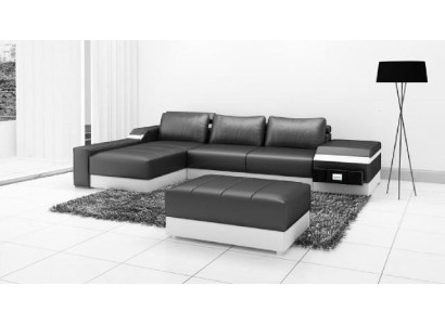 Ecksofa + USB Eck Sofa Couch Polster Leder Garnitur Wohnlandschaft Chaiselounge