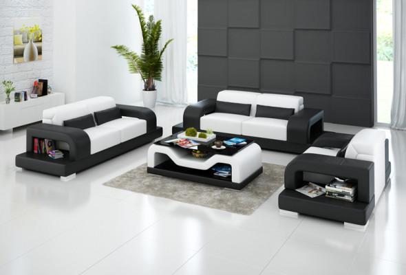 Ledersofa Couch Wohnlandschaft 3+2+1 Sitzer Garnitur Design Modern Sofa G8006D
