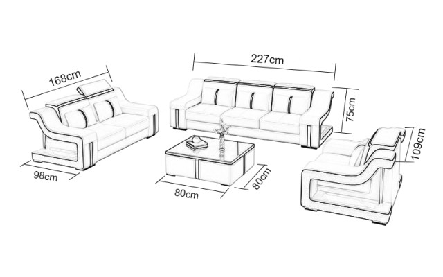 Designer Sofa Couch 3+2 Sitz Polster Leder Couchen Big Sofas Beleuchtet