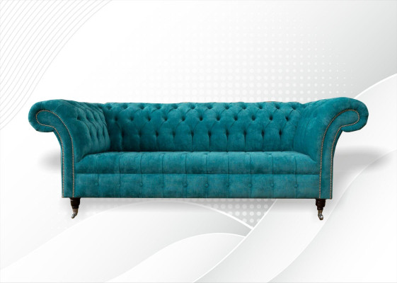 Chesterfield Couch Polster Sofas Klassischer Textil Turkis 3 Sitzer Stoff