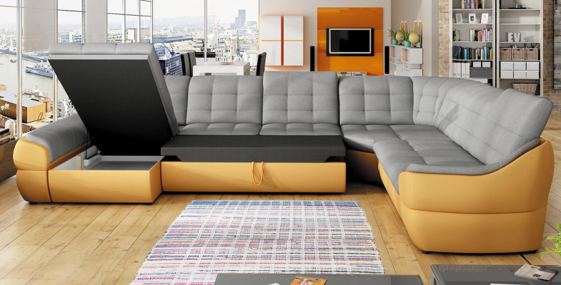 Sofa Schlafsofa Wohnlandschaft mit Bettfunktion + Bettkasten Ecksofa U Couch