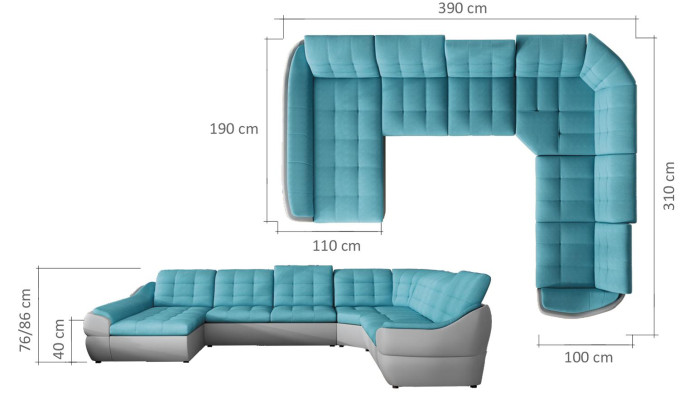Sofa Schlafsofa Wohnlandschaft mit Bettfunktion + Bettkasten Ecksofa U Couch