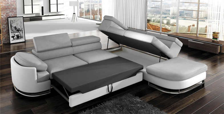 Sofa Schlafsofa Designer Sofa mit Bettfunktion + Bettkasten Ecksofa Couch NEU