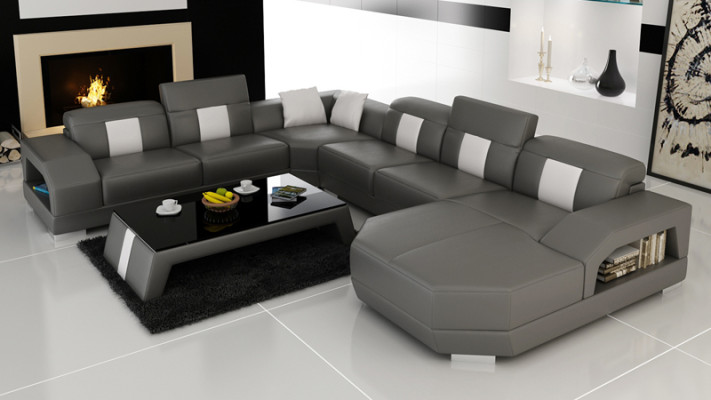 Ledersofa Couch Wohnlandschaft Ecksofa Eck Garnitur Design Modern Sofa R7003 Neu