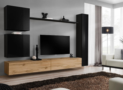 Wohnzimmer Luxus Einrichtung Wohnwand Schwarz Wandschrank Holzmöbel Stil Design