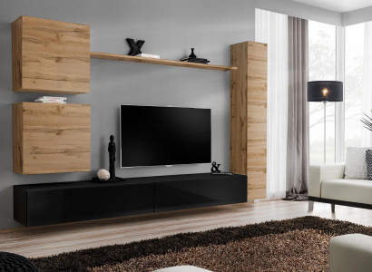 Braun Wandschrank Holzmöbel Designer Wand Regal Sideboard TV-Ständer Set