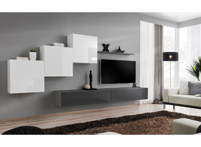 Designer Wohnwand Grau TV Ständer Moderne Sideboard Wandregal TV Ständer Neu