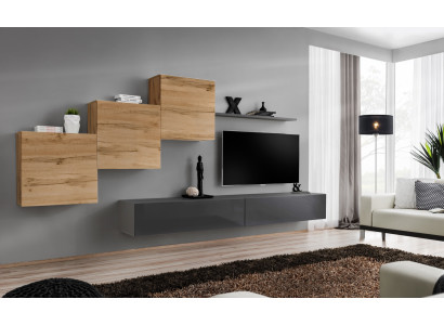 Designer Wohnzimmermöbel Wohnwand Grau TV Ständer Moderne Sideboard Wandregal