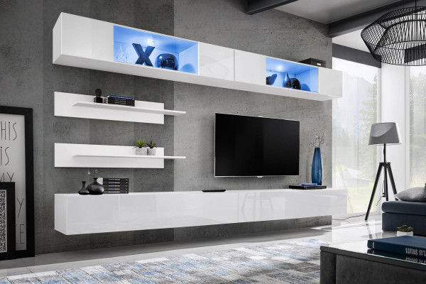 Komplette Wohnwand Modern Holz Möbel Design Wohnzimmer Einrichtung Regale