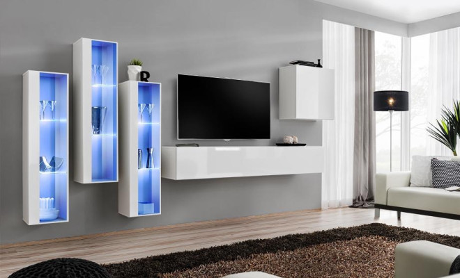 Weiß Komplett Design Wohnwand Sideboard 4x Schrank RTV Lowboard TV Ständer