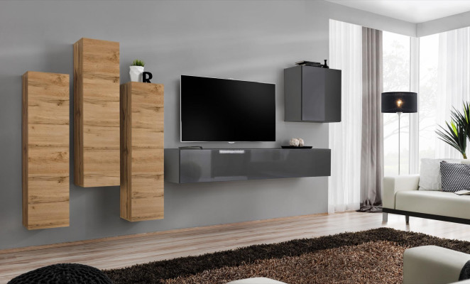 Luxus Set Wohnwand 5tlg. Wohnzimmer Einrichtung rtv Wandschrank Grau Möbel