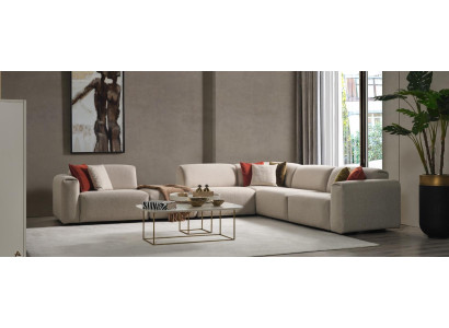 Beiges Wohnzimmer Sofa Designer Ecksofa L-Form Luxus Couch Polstermöbel