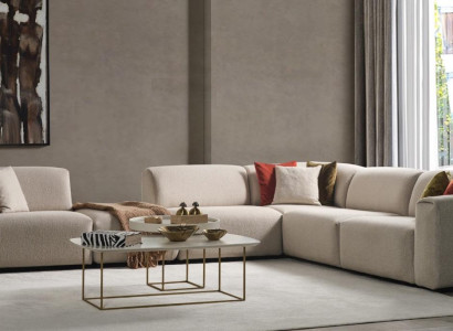 Beiges Wohnzimmer Sofa Designer Ecksofa L-Form Luxus Couch Polstermöbel