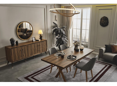 Braunes Esszimmer Set Designer Esszimmergarnitur Esstisch Stühle Spiegel