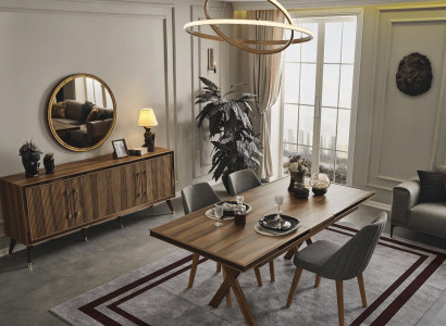 Braunes Esszimmer Set Designer Esszimmergarnitur Esstisch Stühle Spiegel