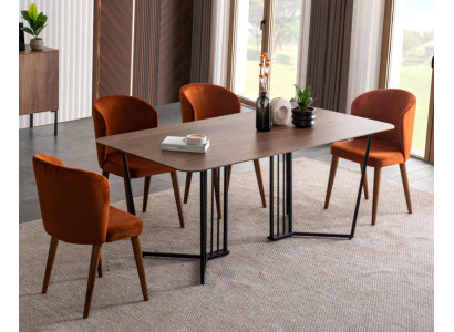 Luxus Esszimmer set Esstisch 4x Stühle Holz Stuhl Textil Essgruppe Garnitur Neu