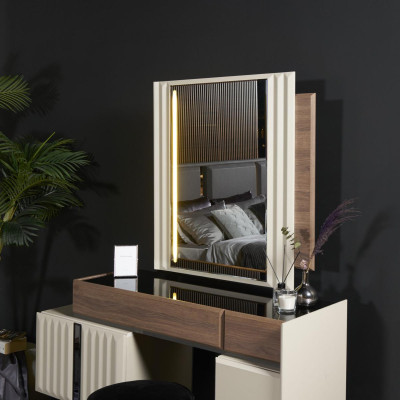 Modern Design Weiß Schminktisch mit Spiegel Luxus Schlafzimmer Möbel 2tlg Neu