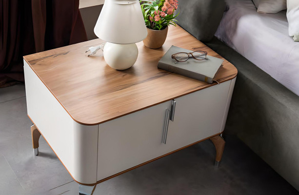 Schlafzimmer luxuriöse Nachttisch Beistelltisch Design Modernes neu Weiß Holz