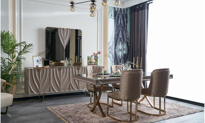 Essgruppe Essecke Esszimmer Esstisch Holz Braun Set 9tlg Sideboard