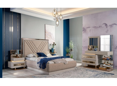 Doppelbett Komplette Schlafzimmer Bett Beige 4tlg Holz Schminktisch