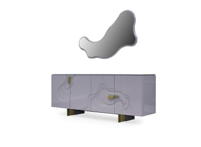 Anrichte Garnitur Sideboard mit Spiegel Schrank Holz Rosa Esszimmer