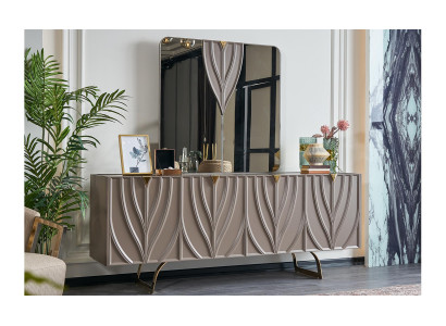Anrichte Garnitur Sideboard mit Spiegel Esszimmer Holz Braun Schrank