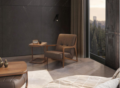 Braun Sessel Polster Möbel Wohnzimmer Holz Einrichtung Luxus Textil Neu