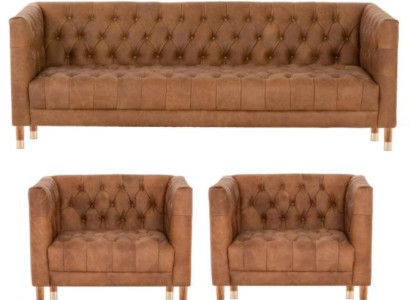 Braune Samt Chesterfield 2 Sessel Leder Modern Design Möbel Sofa Set Sofas Neu