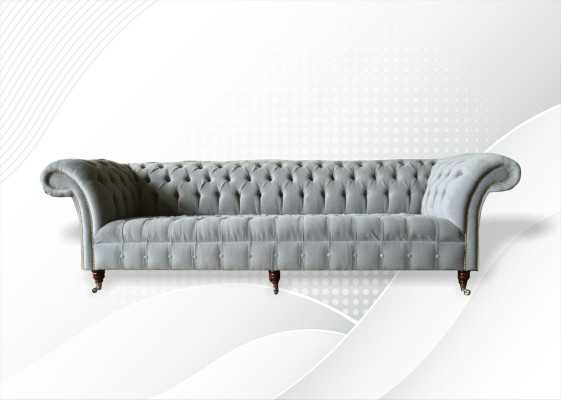 Graue Big Sofa Couch Chesterfield 265cm Polster Sofas 4 Sitzer Leder