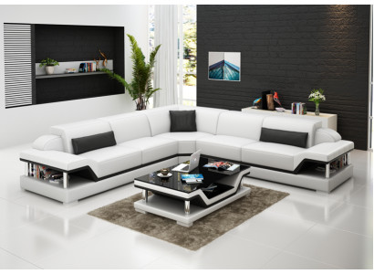 Ledersofa mit USB Wohnlandschaft Ecksofa Eck Garnitur Design Modern Sofa G8004B