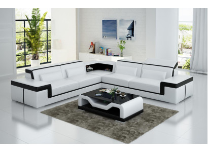 Ledersofa mit USB,Wohnlandschaft Ecksofa Eck Garnitur Design Modern Sofa G8020B