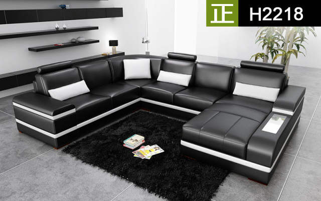 Ecksofa Ledersofa mit USB Big XXL U Form Wohnlandschaft Sofa Couch Garnitur LED