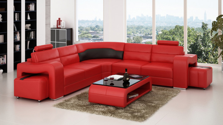 Ledersofa mit USB,Wohnlandschaft Ecksofa Eck Garnitur Design Modern Sofa F3008B