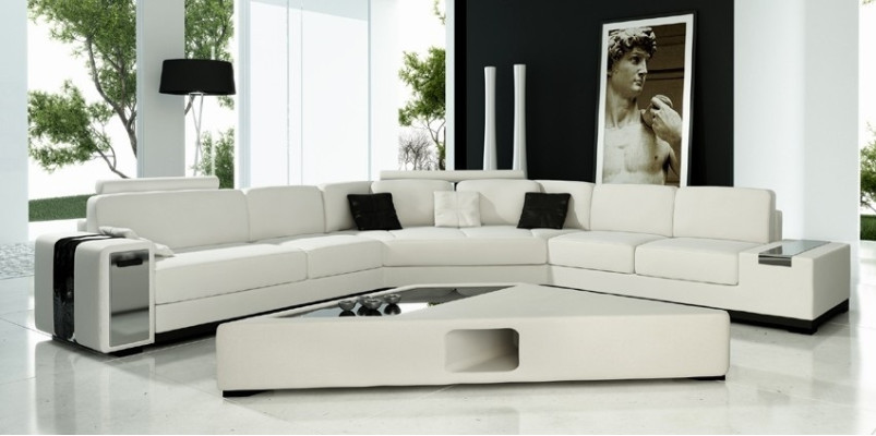 Moderne Eckcouch Wohnlandschaft Couch Tisch Sideboard Sofa USB Eckgarnitur 3tlg.