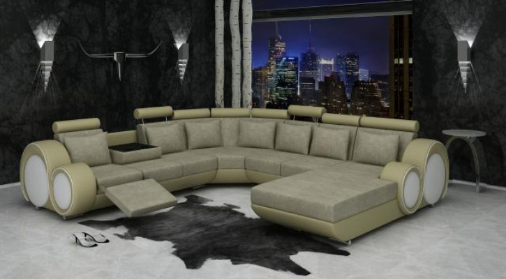 Textil Sofa mit USB XXL Wohnlandschaft Stoff Couch Big Polster Sofa U Form Neu