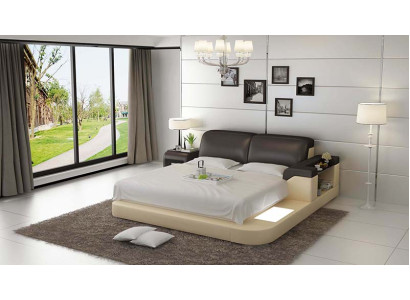 Design Bett XXL Big Betten Leder Polster Hotel 200x200cm Multifunktion Regal USB
