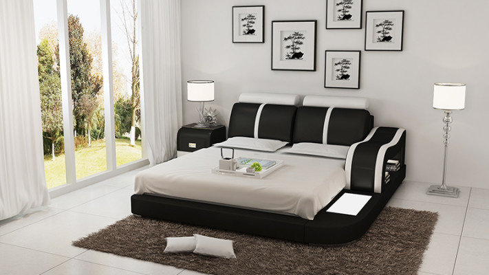 Design Bett XXL Big Betten Leder Hotel Polster 180x200 Multifunktion Regal USB