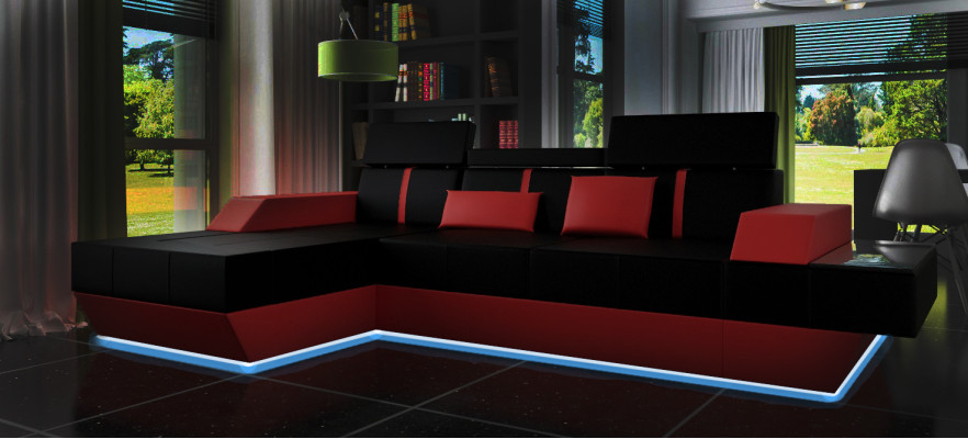 Ledersofa Wohnlandschaft Couch Sofa Ecksofa mit USB, Ledercouch Polster Ecke