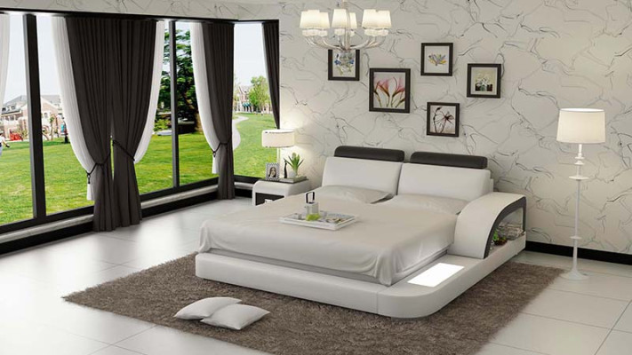 Design Polster Doppel Bett Moderne Betten Schlafzimmer mit USB & Regal 160x200cm
