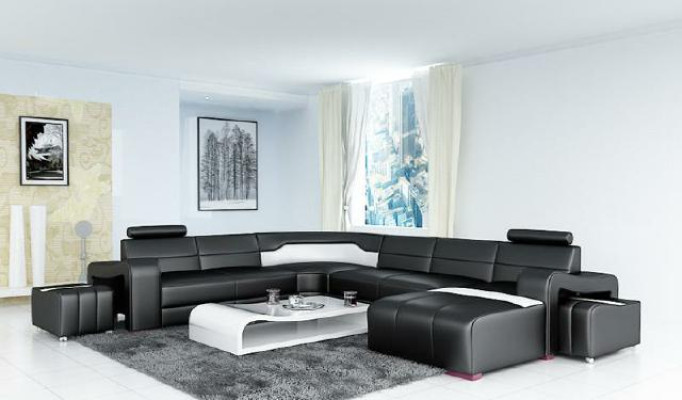Wohnlandschaft Couch Polster Eck Garnitur Designer Ledersofa Big Sofa USB Neu