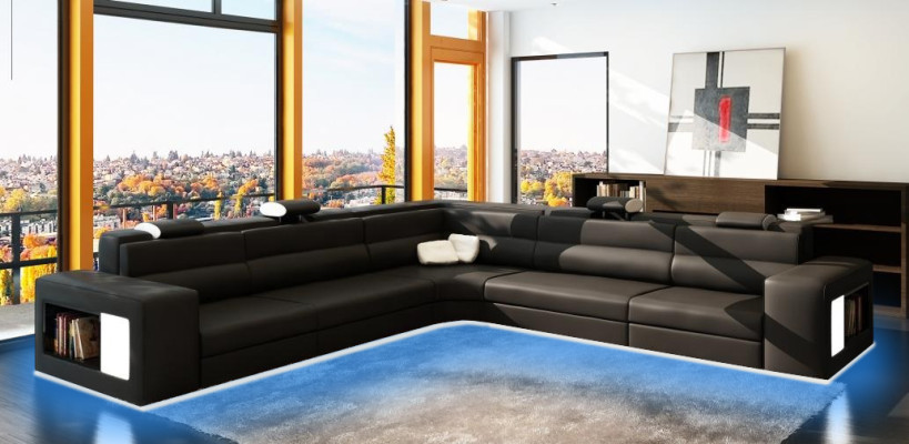 Ledersofa Sofa Couch Ecksofa Sitz Polster Wohnlandschaft XXL Big Weiden Orange