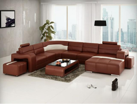 Wohnlandschaft Couch Polster Eck Garnitur Designer Ledersofa Big Sofa USB Neu