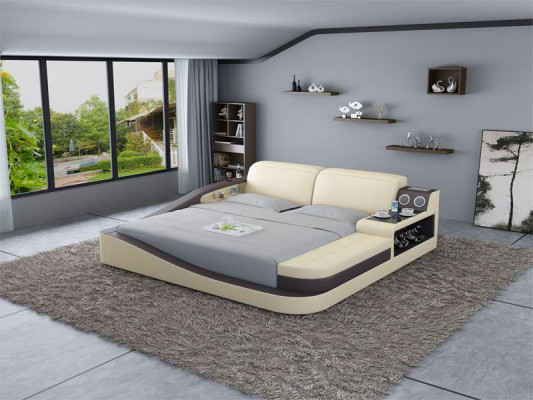 Multifunktions Bett Bluetooth Boxen Luxus Design Leder Betten Hotel Doppel Neu