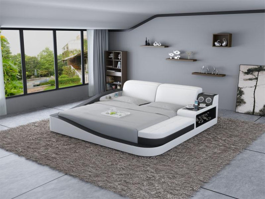Multifunktions Bett Bluetooth Boxen Luxus Design Leder Betten Hotel Doppel Neu