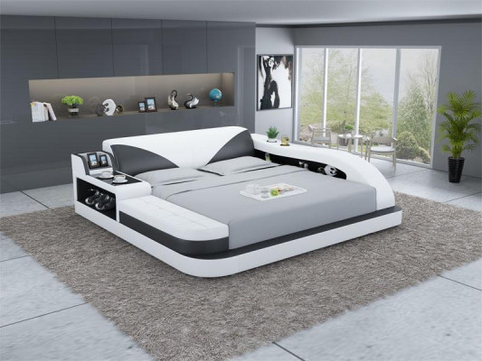 Multifunktions Bett Luxus Design Leder Betten Doppel Ablage Regal 180x200