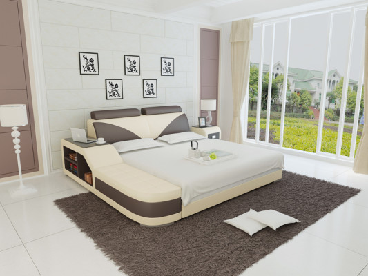 Design Polster Doppel Bett Moderne Schlafzimmer Betten 140x200cm + USB & Regal