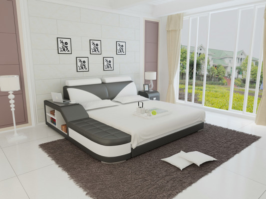 Design Polster Doppel Bett Moderne Schlafzimmer Betten 140x200cm + USB & Regal